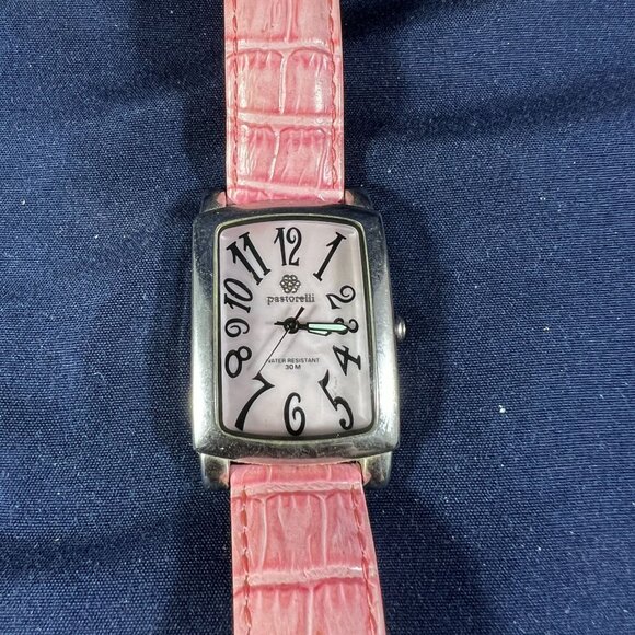Ladies Pastorelli Rectangular Watch Pink Leather Band & Water Resistant 30M - Picture 2 of 3